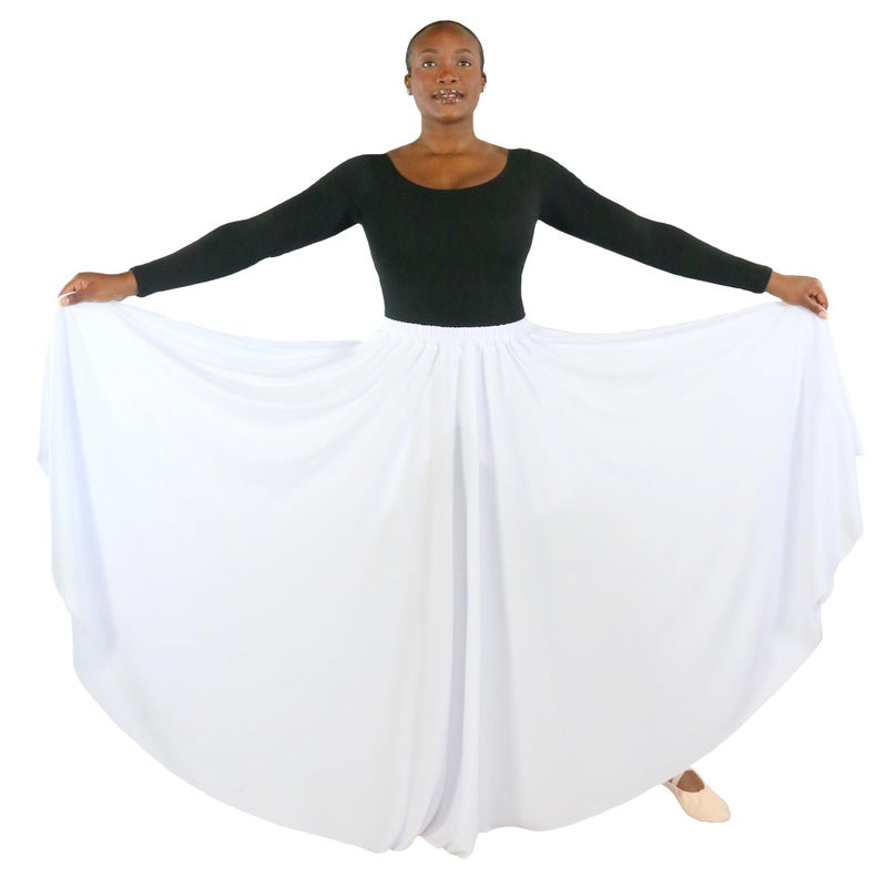 Danzcue Womens Long Full Circle Dance Skirt, White, S-M - Image 2